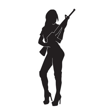 Vector Silhouette Of A Female Police Agent Wearing A Uniform On A White Background