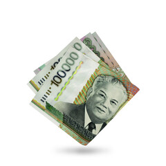 3d rendering of Folded Laotian kip  notes isolated on white background. 