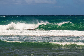Seascapes of waves at Turtle Bay in Oahu, Hawaii.