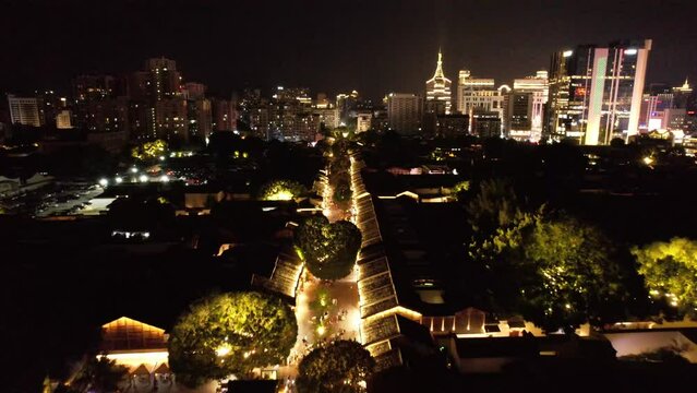 modern cityscape of fuzhou jin fujian at night from aerial view