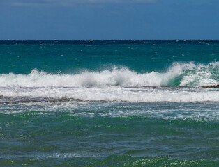 Seascapes of waves at Turtle Bay in Oahu, Hawaii.