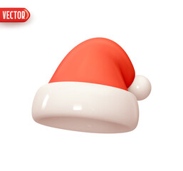 Christmas red hat santa claus. Decorative Christmas element for design. Realistic 3d cartoon style. vector illustration