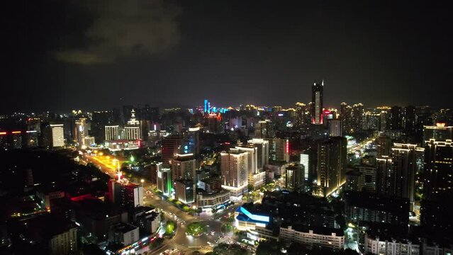modern cityscape of fuzhou jin fujian at night from aerial view
