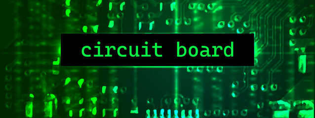 Circuit Board Realistic Vector Illustration. Black and Green Background