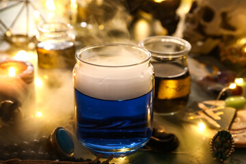 Jar with potion on wizard table