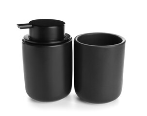 Toothbrush holder and container for liquid soap on white background