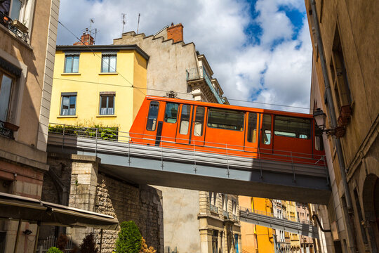 Old Funicular In Lyon, France