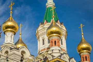 Fototapeta na wymiar Russian Orthodox St Nicholas church in Vienna at sunny morning, Austria