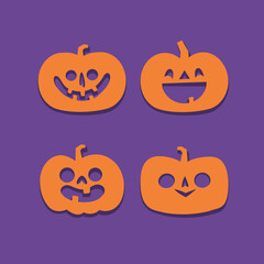 Set of Halloween carved pumpkins. Flat style, vector cute spooky design.
