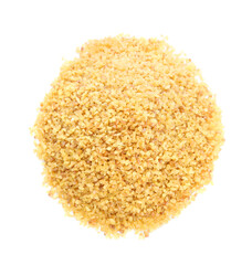 Pile of uncooked bulgur isolated on white, top view