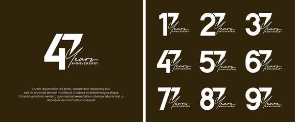 set of anniversary logo white color on brown background for celebration moment - obrazy, fototapety, plakaty