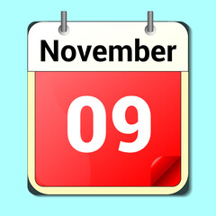 calendar vector drawing, date November 9 on the page