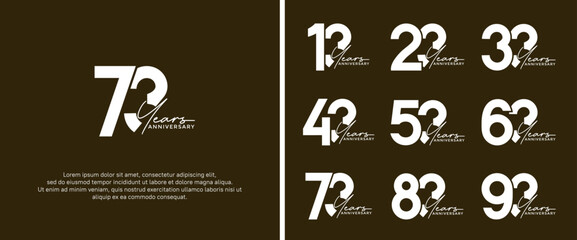 set of anniversary logo white color on brown background for celebration moment