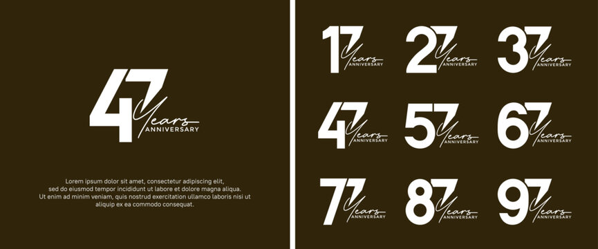 set of anniversary logo white color on brown background for celebration moment