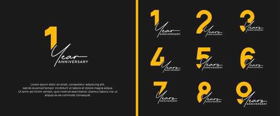 set of anniversary logo white and yellow color on black background for celebration moment