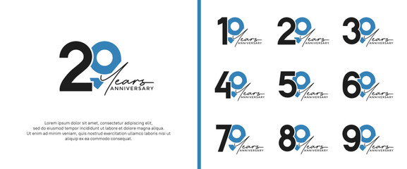 set of anniversary logo black and blue color on white background for celebration moment