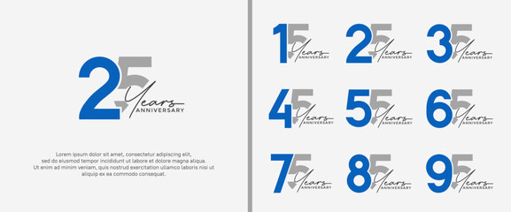 set of anniversary logo blue and gray color on white background for celebration moment