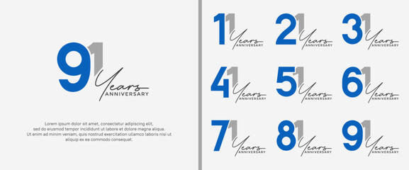set of anniversary logo blue and gray color on white background for celebration moment