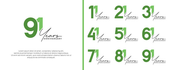 set of anniversary logo green color on white background for celebration moment