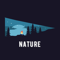 illustration vector of forest scenery,camp in nature, perfect for print,etc.