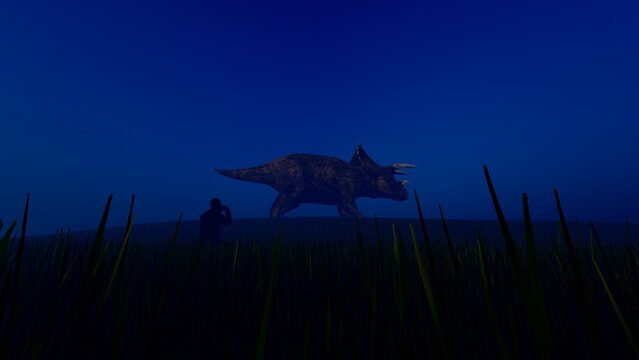 dinosaur in the field 3d render