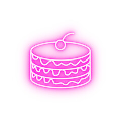 cake with cherry neon icon