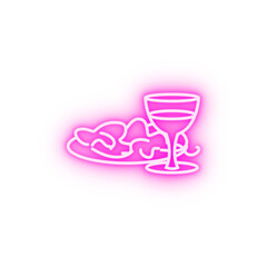 salad with glass of wine neon icon