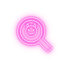 the devil in a magnifying glass neon icon