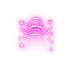 Fototapeta premium Ufo flaying saucer neon icon