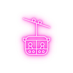 Cable car cabin neon icon