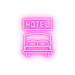 Hotel bed room neon icon