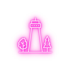 Lighthouse tree travel neon icon