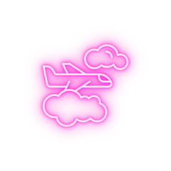 Plane flight clouds neon icon