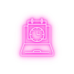 Time management laptop time clock hour calendar day neon icon