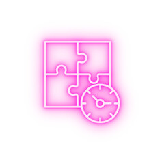 Time management puzzle clock hour time neon icon