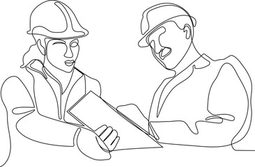 construction manager and engineer working on building site. Vector illustration