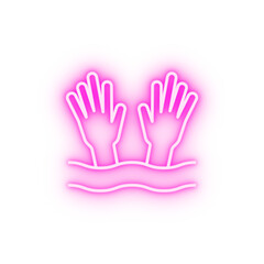 Hands drowning man neon icon