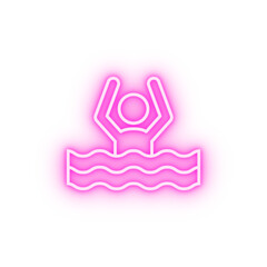 Drowning man neon icon