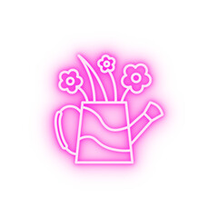 Watering can flowers neon icon