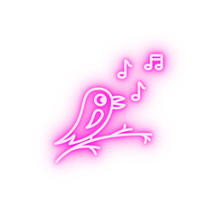 Bird singing neon icon
