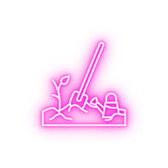 Sapling spade watering can neon icon