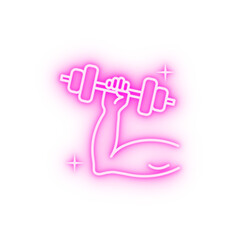 Dumbbell hand neon icon