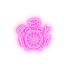 Clock book pen ruler neon icon