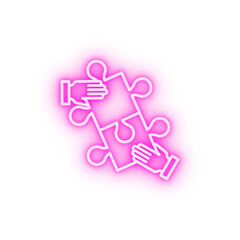 Collaboration hand puzzle school neon icon