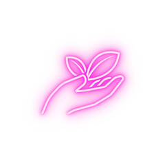 leaf organic hand neon icon