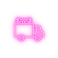 Plumber truck wrench neon icon