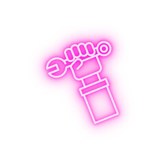 Plumber wrench hand neon icon