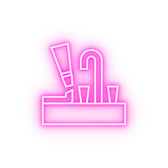 Plumber caulk join water drop neon icon