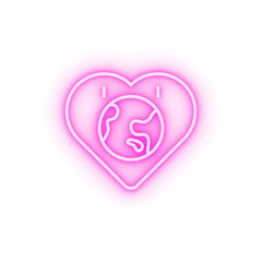 Love heart earth neon icon