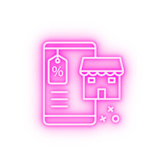 Shopping percent commerce sale neon icon